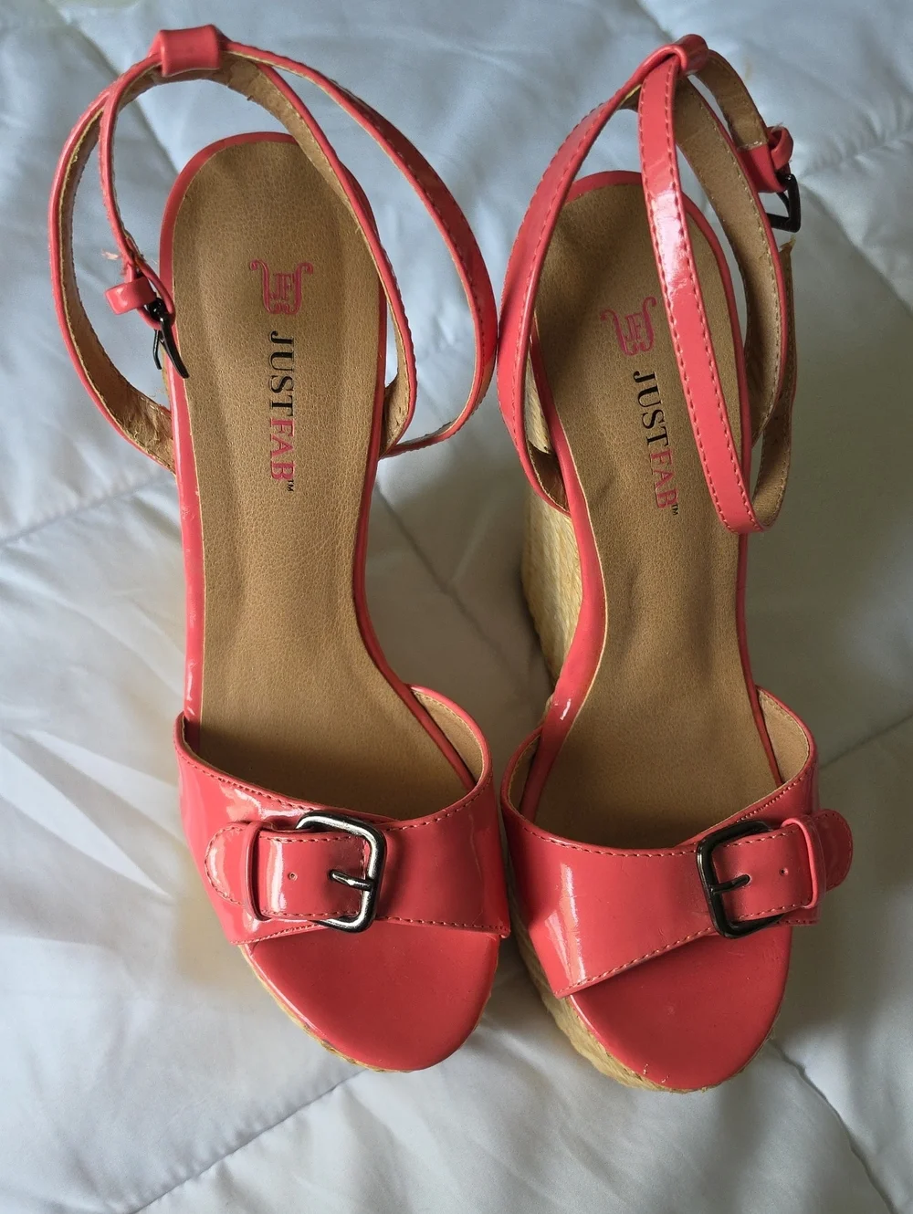 JustFab Coral Patent Ankle-Strap Wedge Sandals